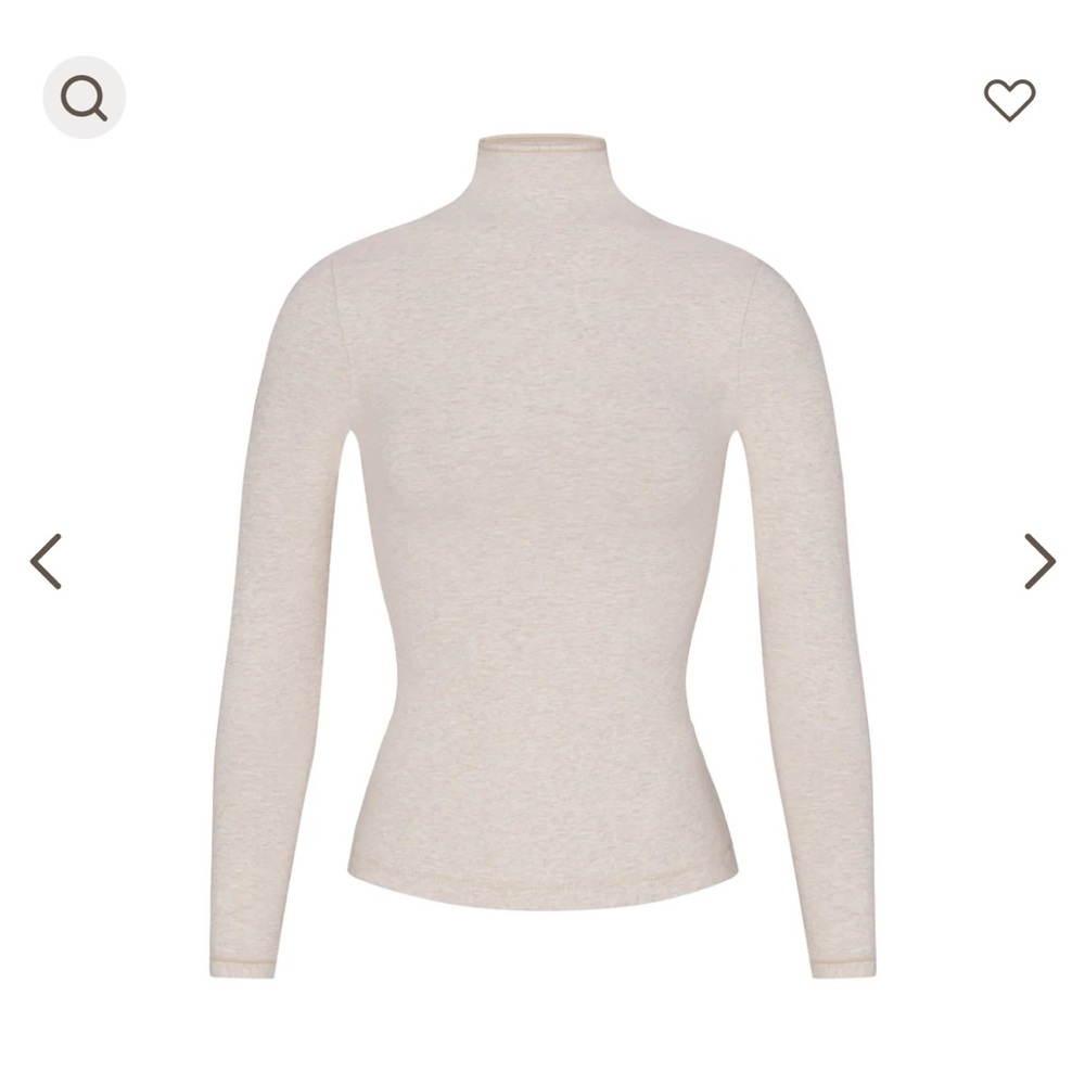 Skims Cotton Jersey Long Sleeve Turtleneck Size M Oatmeal Heather